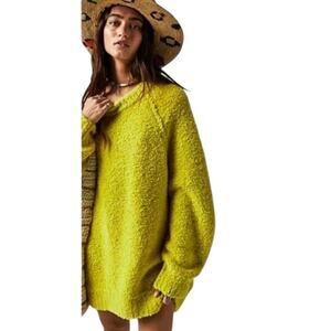 Free People Oversized Sweater Wool Blend Teddy Tunic Green‎ Size XL Preppy Boho